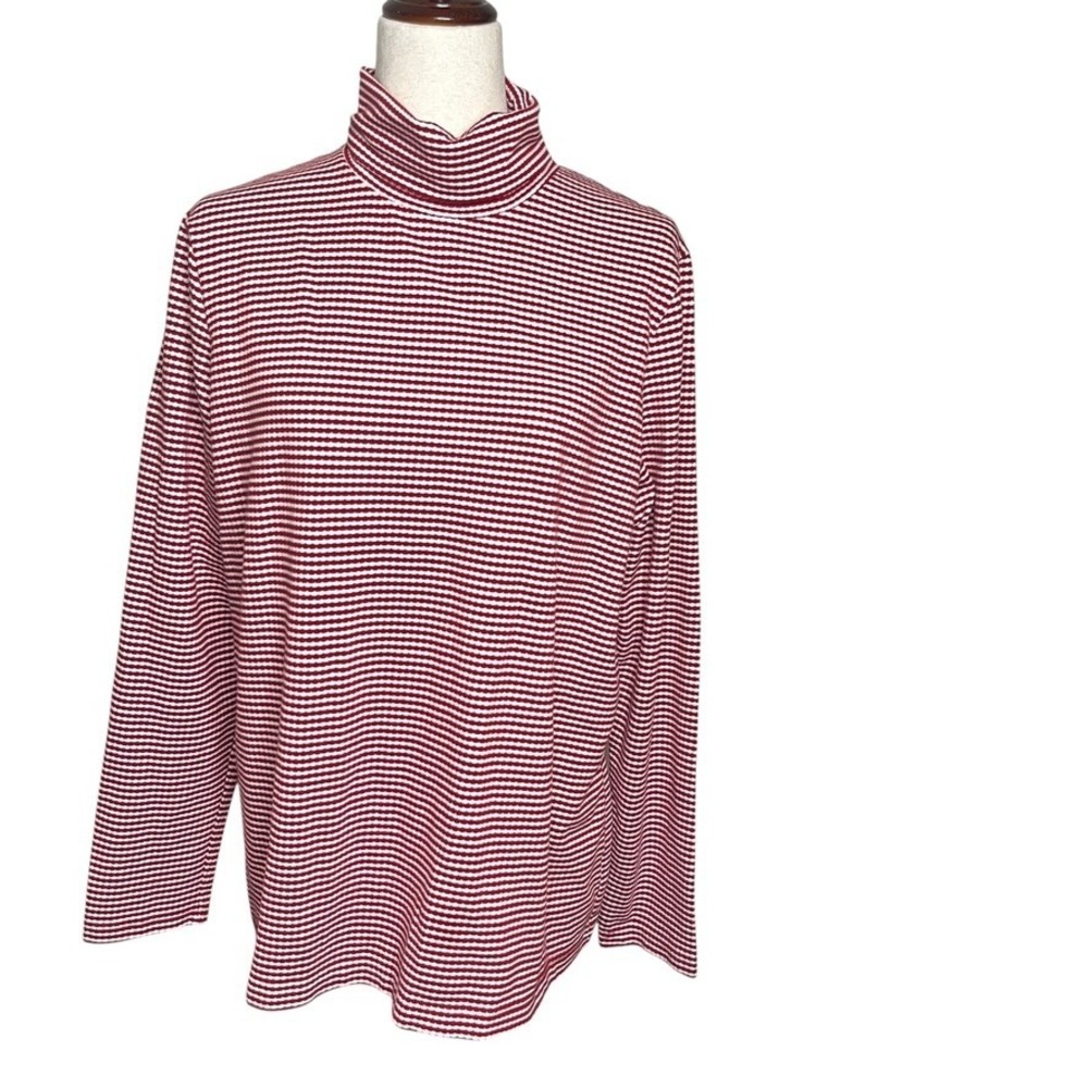 Croft & Barrow Womens Striped Turtleneck Top Red White Knit Pullover Stretch XXL